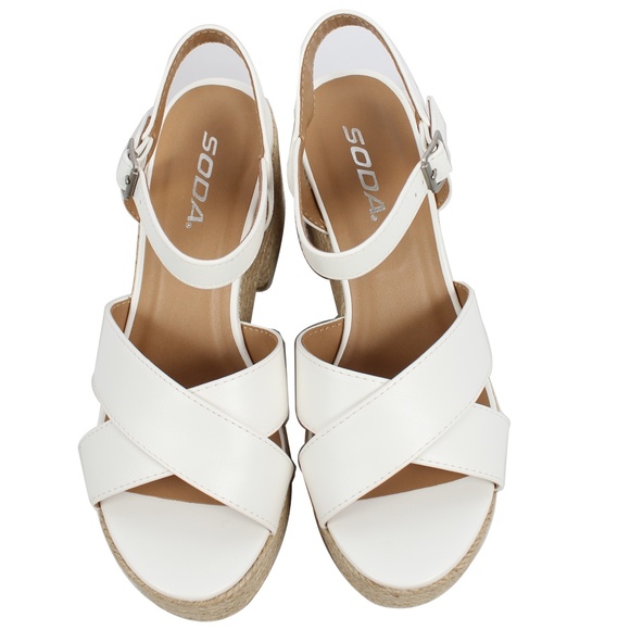 White Criss Cross Ankle Strap Espadrille Platform - Picture 4 of 6